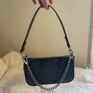 Black Chain Strap Baguette Bag